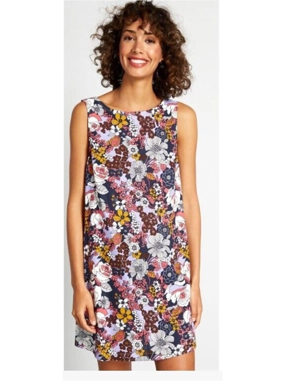 ModCloth Floral Tank Shift Dress - Navy, Pink, Yellow, White